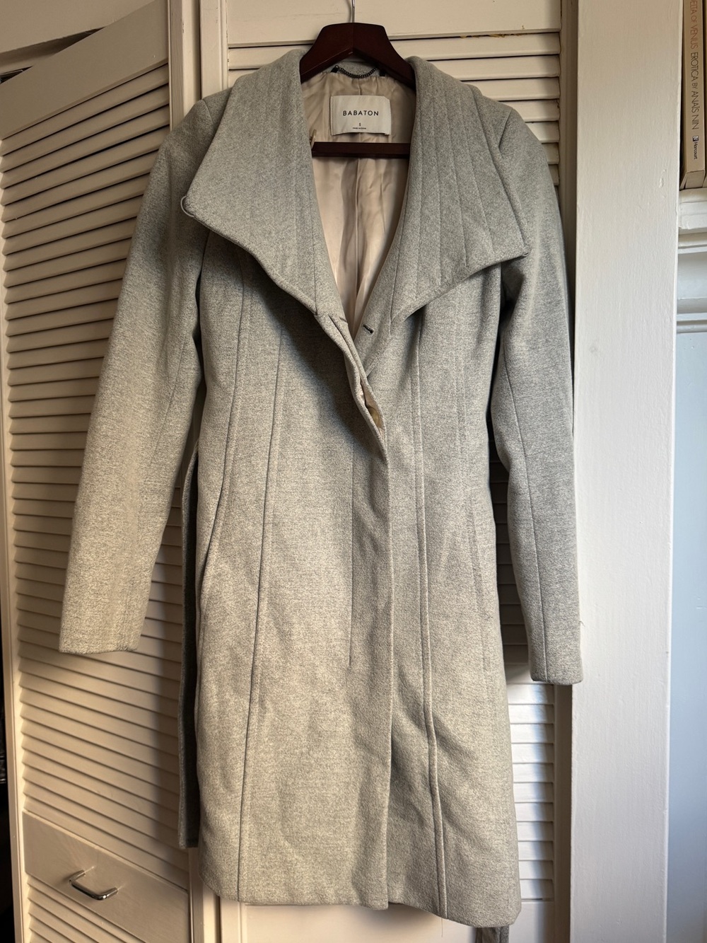 Babaton Light Gray Long Wool-Blend Trench Coat